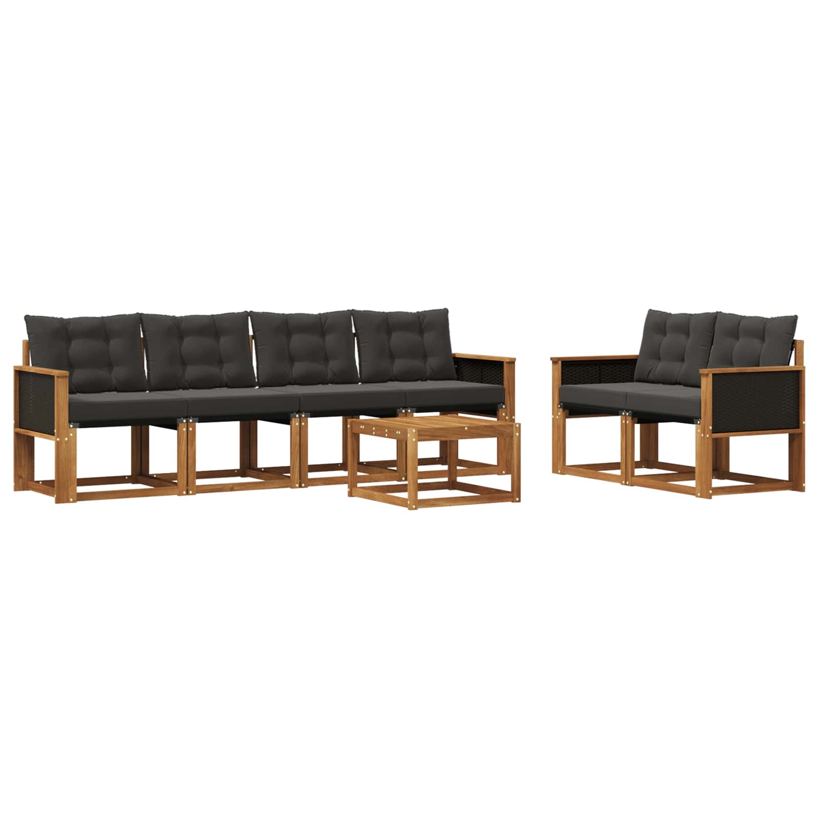 Set di divani da esterno con cuscino 7 pcs Naturale e Nero | homemem39
