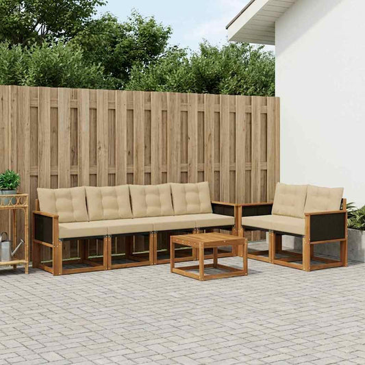 Set di divani da esterno con cuscino 7 pcs Naturale e Beige | homemem39