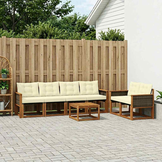 Set di divani da esterno con cuscino 7 pcs Naturale e Crema