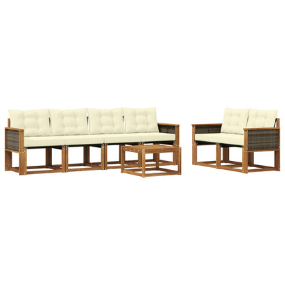 Set di divani da esterno con cuscino 7 pcs Naturale e Crema