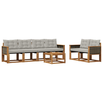 Set di divani da esterno 7 pcs Naturale e Grigio Chiaro
