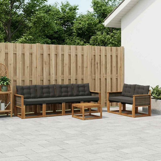 Set di divani da esterno con cuscino 7 pcs Naturale e Nero