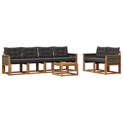 Set di divani da esterno con cuscino 7 pcs Naturale e Nero | homemem39