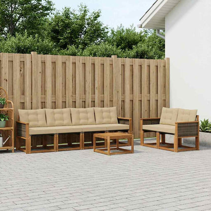 Set di divani da esterno con cuscino 7 pcs Naturale e Beige | homemem39