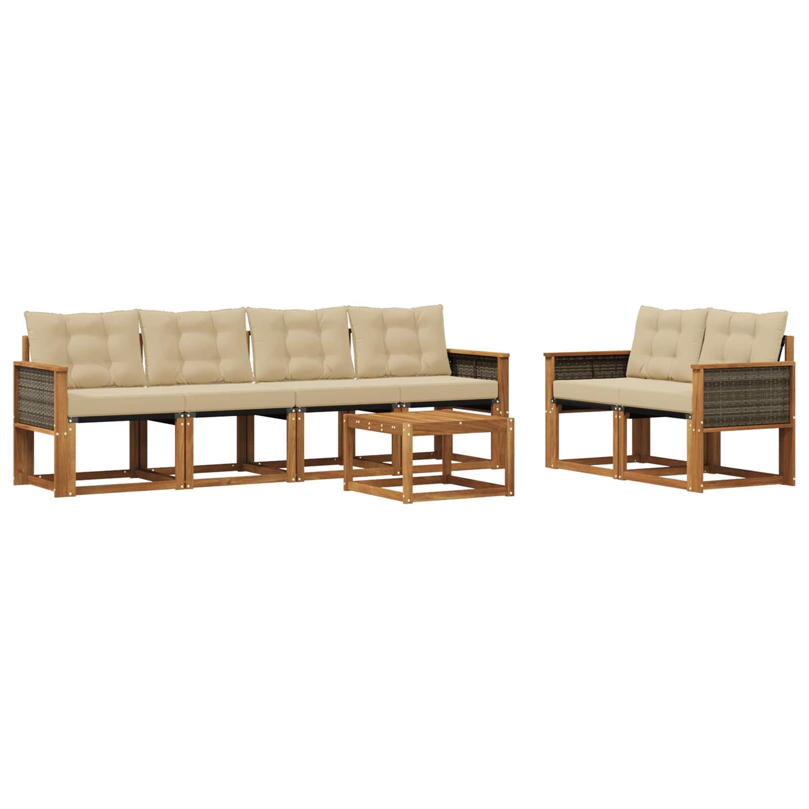 Set di divani da esterno con cuscino 7 pcs Naturale e Beige | homemem39