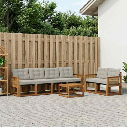 Set di divani da esterno 7 pcs Naturale e Grigio Chiaro
