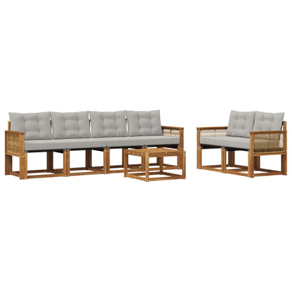 Set di divani da esterno 7 pcs Naturale e Grigio Chiaro