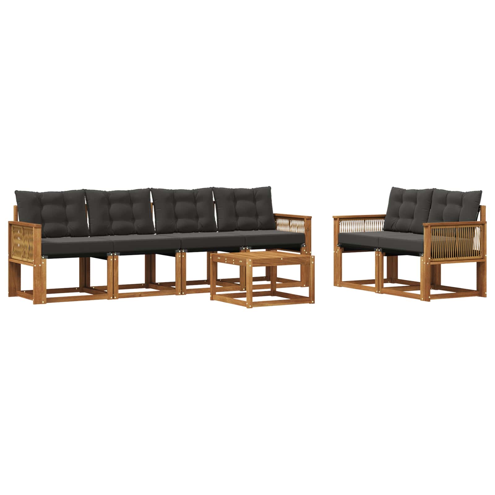 Set di divani da esterno con cuscino 7 pcs Naturale e Nero | homemem39