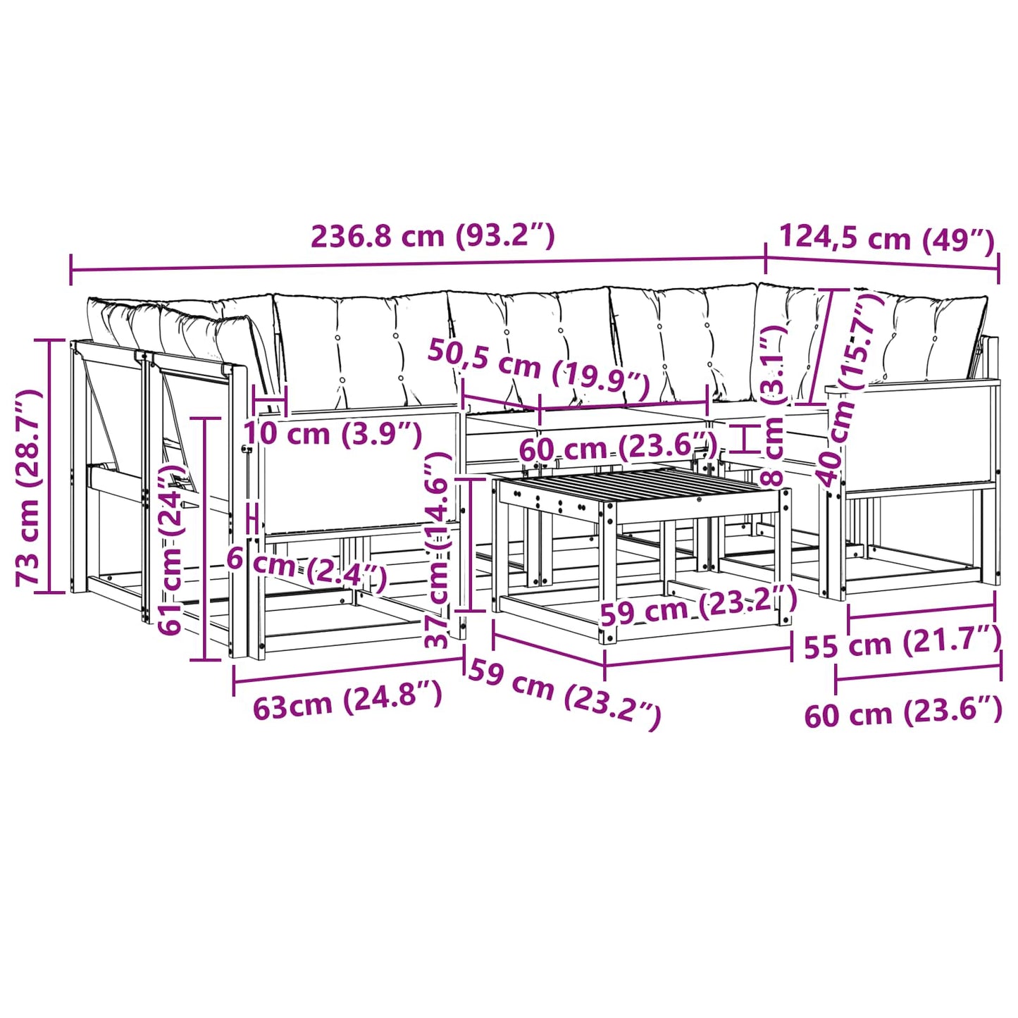Set di divani da esterno con cuscino 7 pcs Naturale e Beige | homemem39