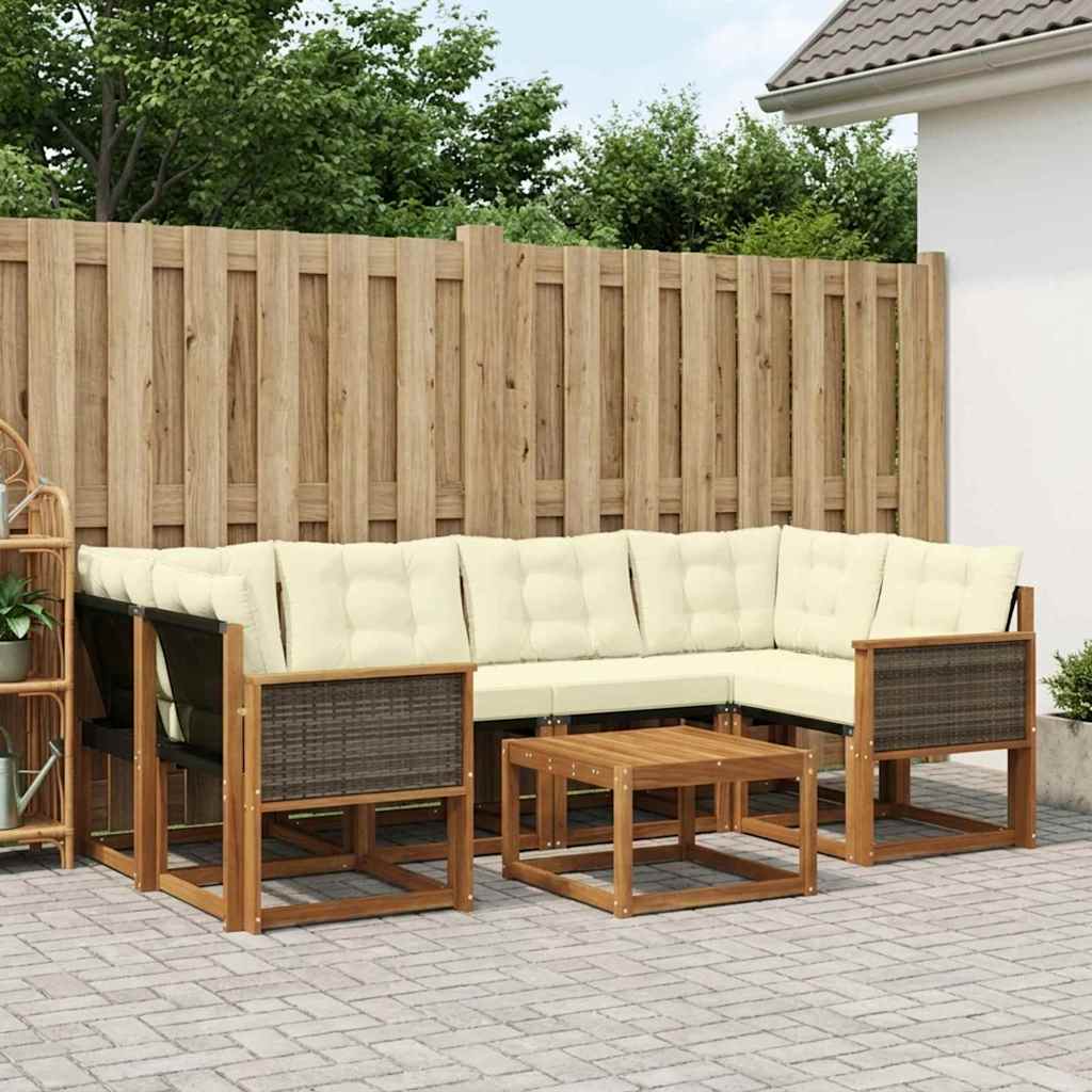 Set di divani da esterno con cuscino 7 pcs Naturale e Crema