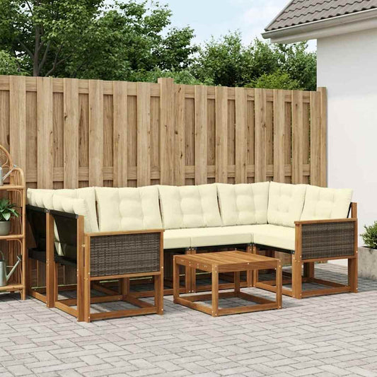 Set di divani da esterno con cuscino 7 pcs Naturale e Crema