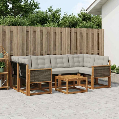 Set di divani da esterno 7 pcs Naturale e Grigio Chiaro | homemem39