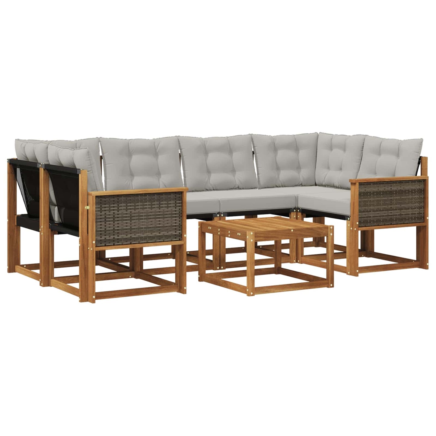 Set di divani da esterno 7 pcs Naturale e Grigio Chiaro | homemem39