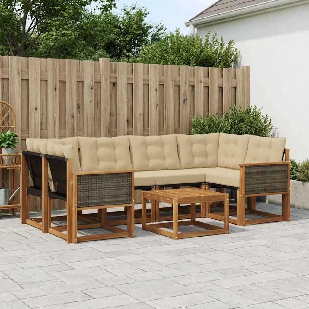 Set di divani da esterno con cuscino 7 pcs Naturale e Beige