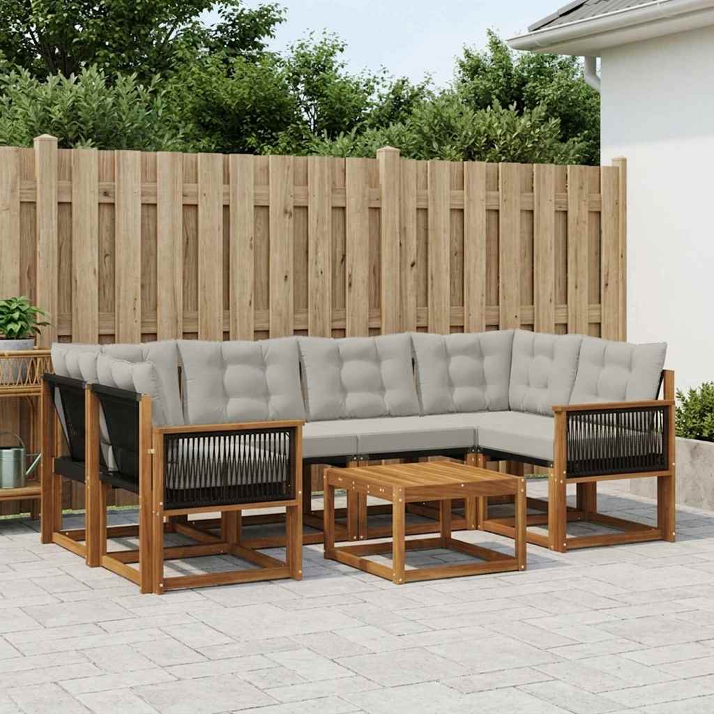 Set di divani da esterno 7 pcs Naturale e Grigio Chiaro | homemem39