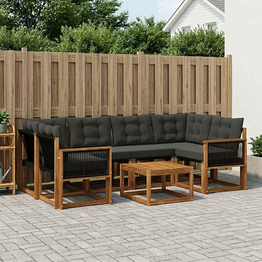 Set di divani da esterno con cuscino 7 pcs Naturale e Nero | homemem39