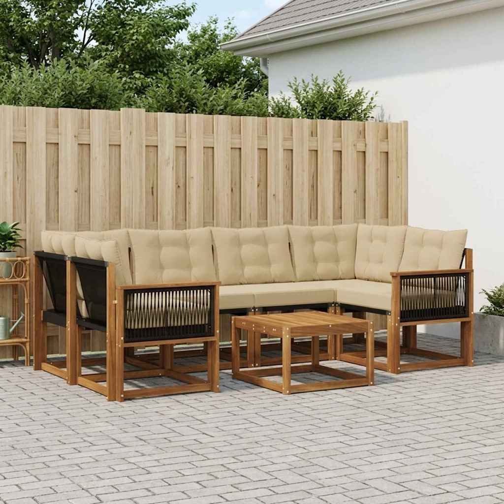 Set di divani da esterno con cuscino 7 pcs Naturale e Beige | homemem39