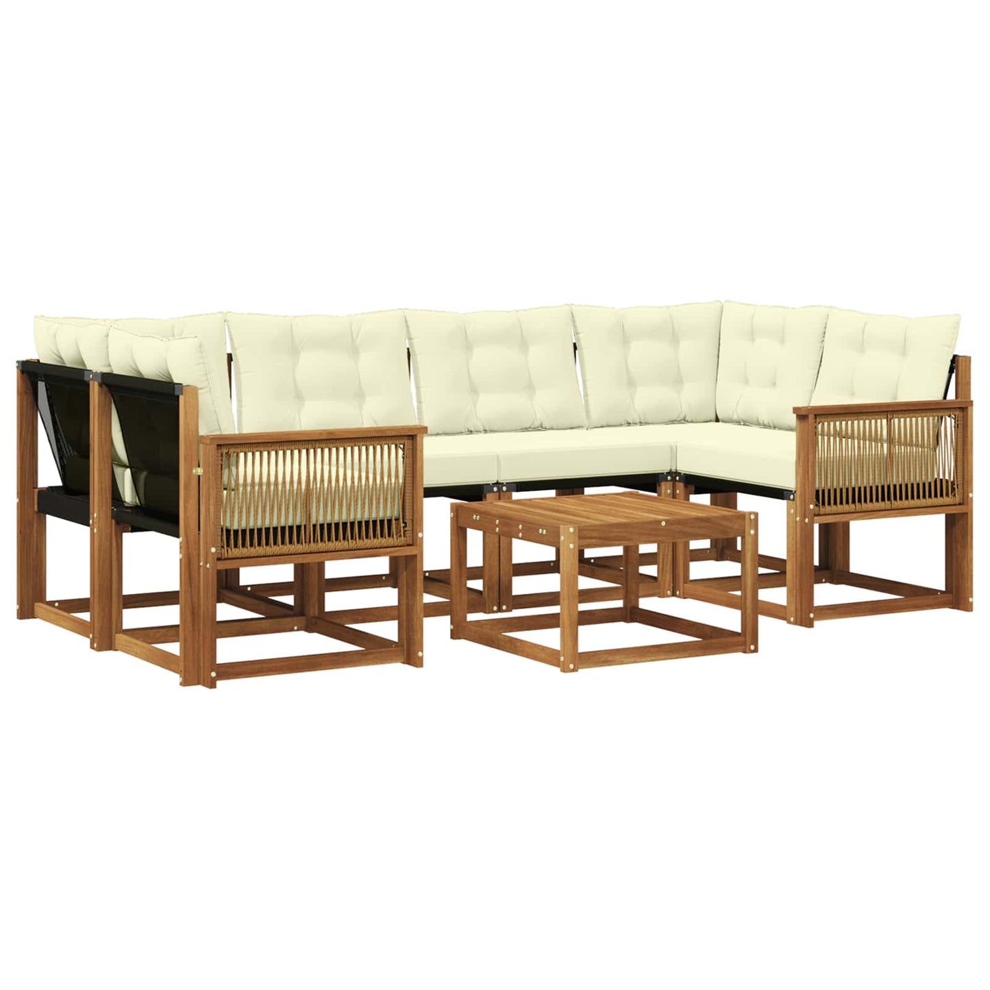 Set di divani da esterno con cuscino 7 pcs Naturale e Crema | homemem39