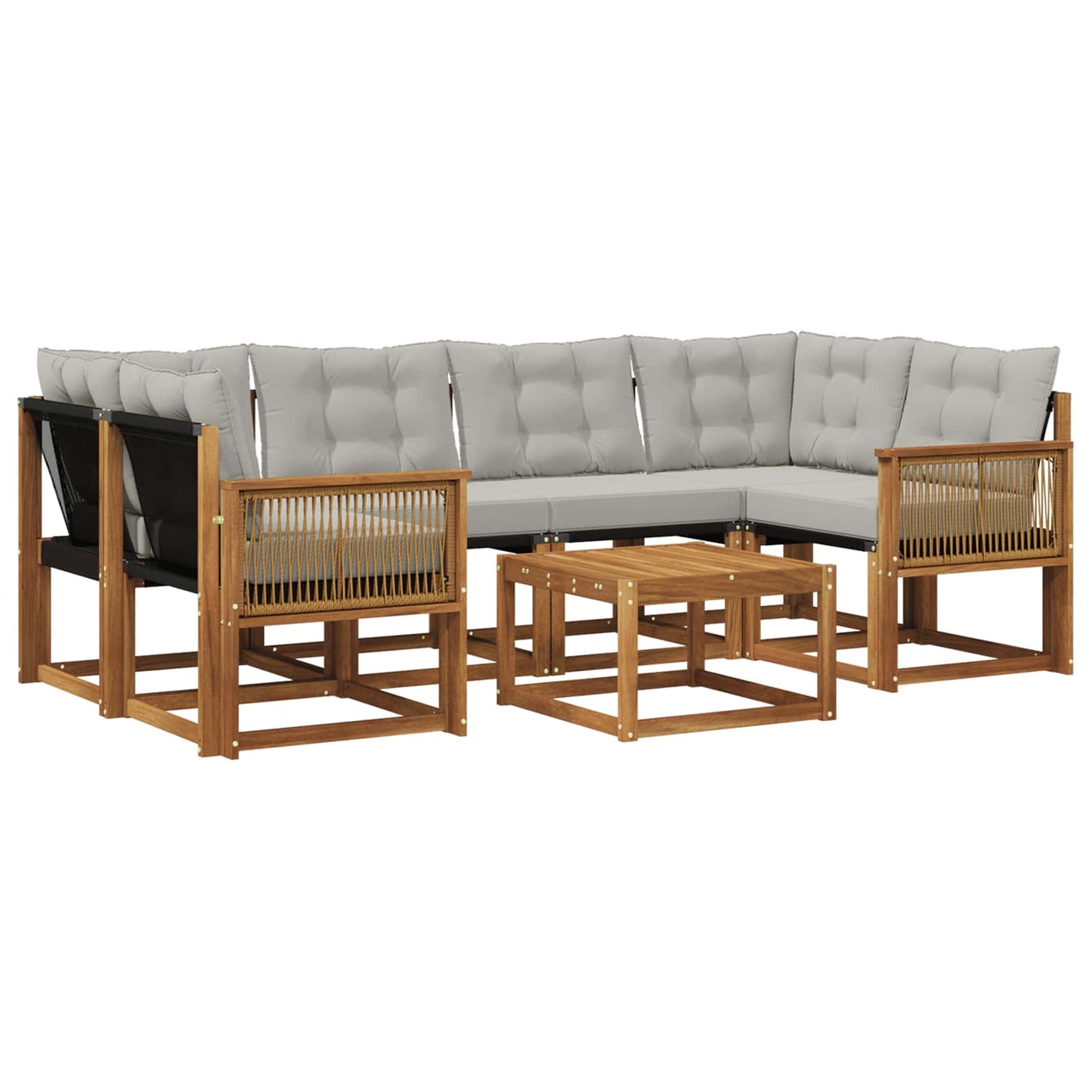 Set di divani da esterno 7 pcs Naturale e Grigio Chiaro | homemem39