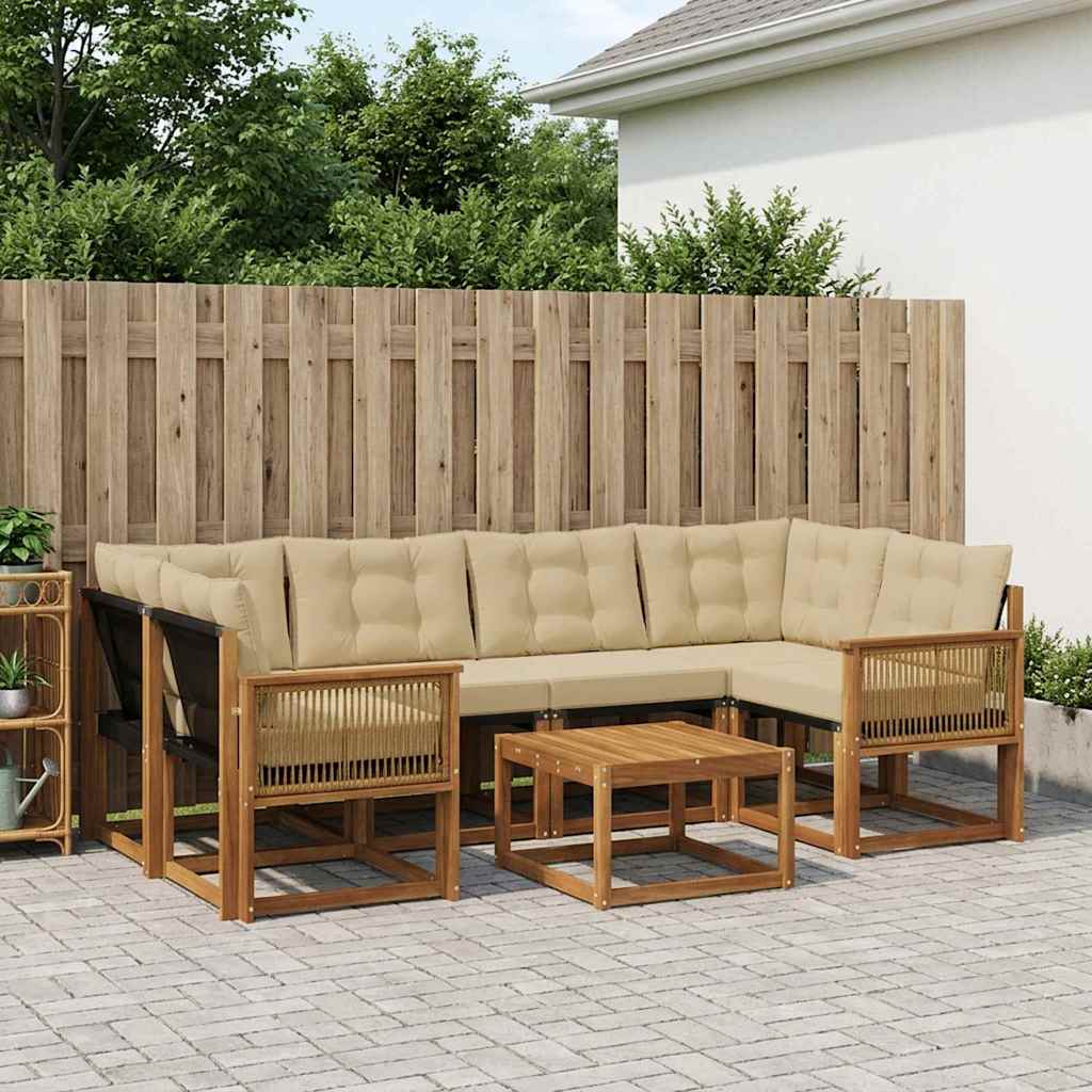 Set di divani da esterno con cuscino 7 pcs Naturale e Beige | homemem39