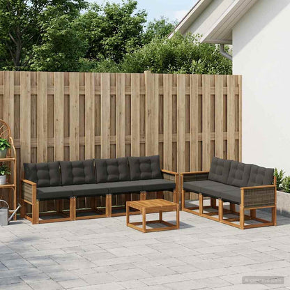 Set di divani da esterno con cuscino 8 pcs Naturale e Nero