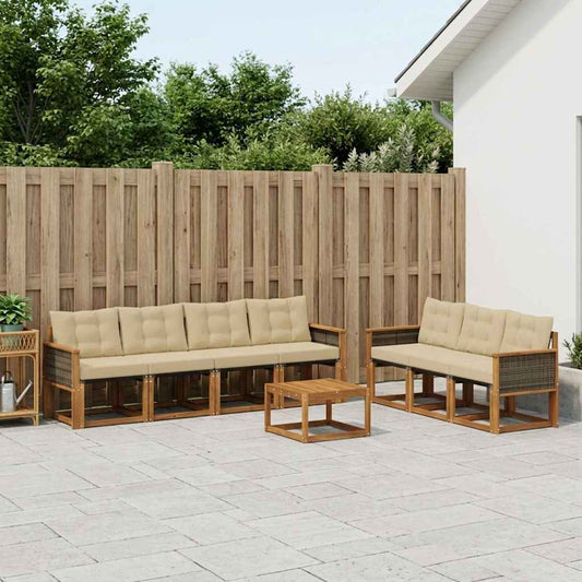 Set di divani da esterno con cuscino 8 pcs Naturale e Beige