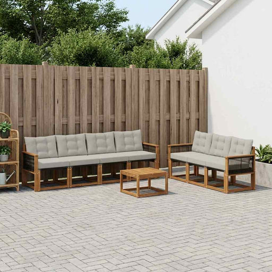 Set di divani da esterno 8 pcs Naturale e Grigio Chiaro