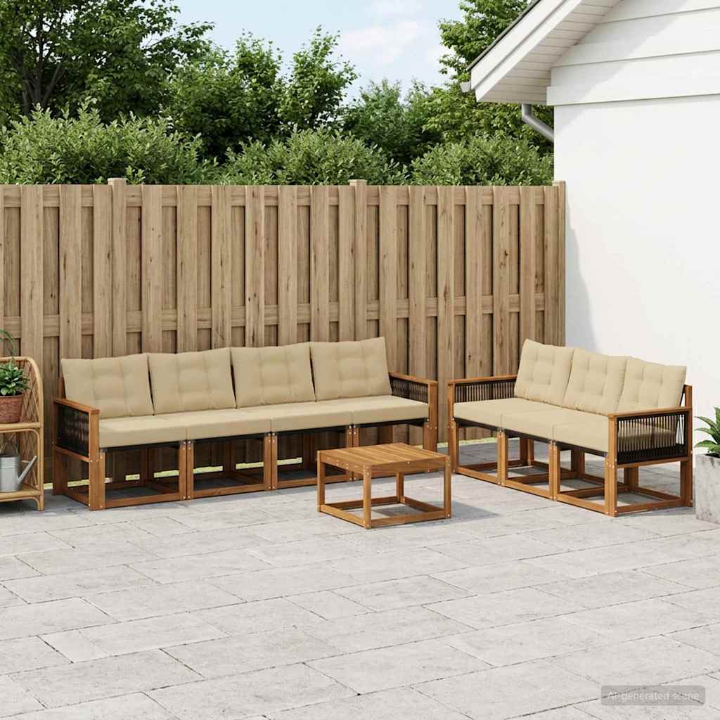 Set di divani da esterno con cuscino 8 pcs Naturale e Beige