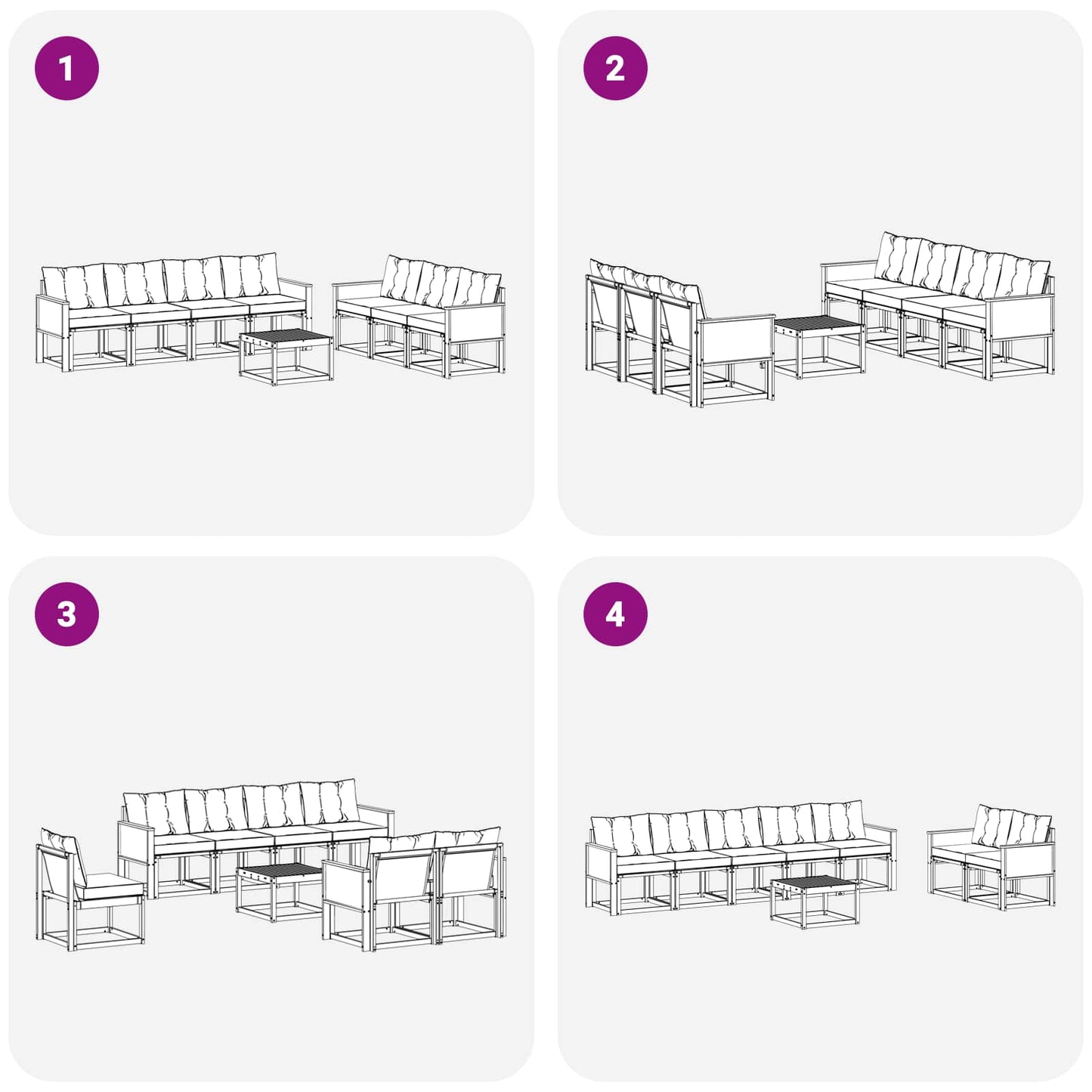 Set di divani da esterno 8 pcs Naturale e Grigio Chiaro