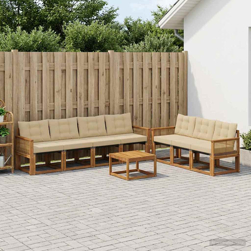 Set di divani da esterno con cuscino 8 pcs Naturale e Beige