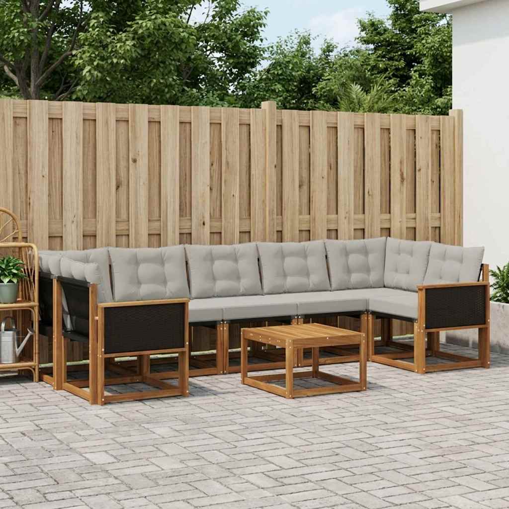 Set di divani da esterno 8 pcs Naturale e Grigio Chiaro | homemem39