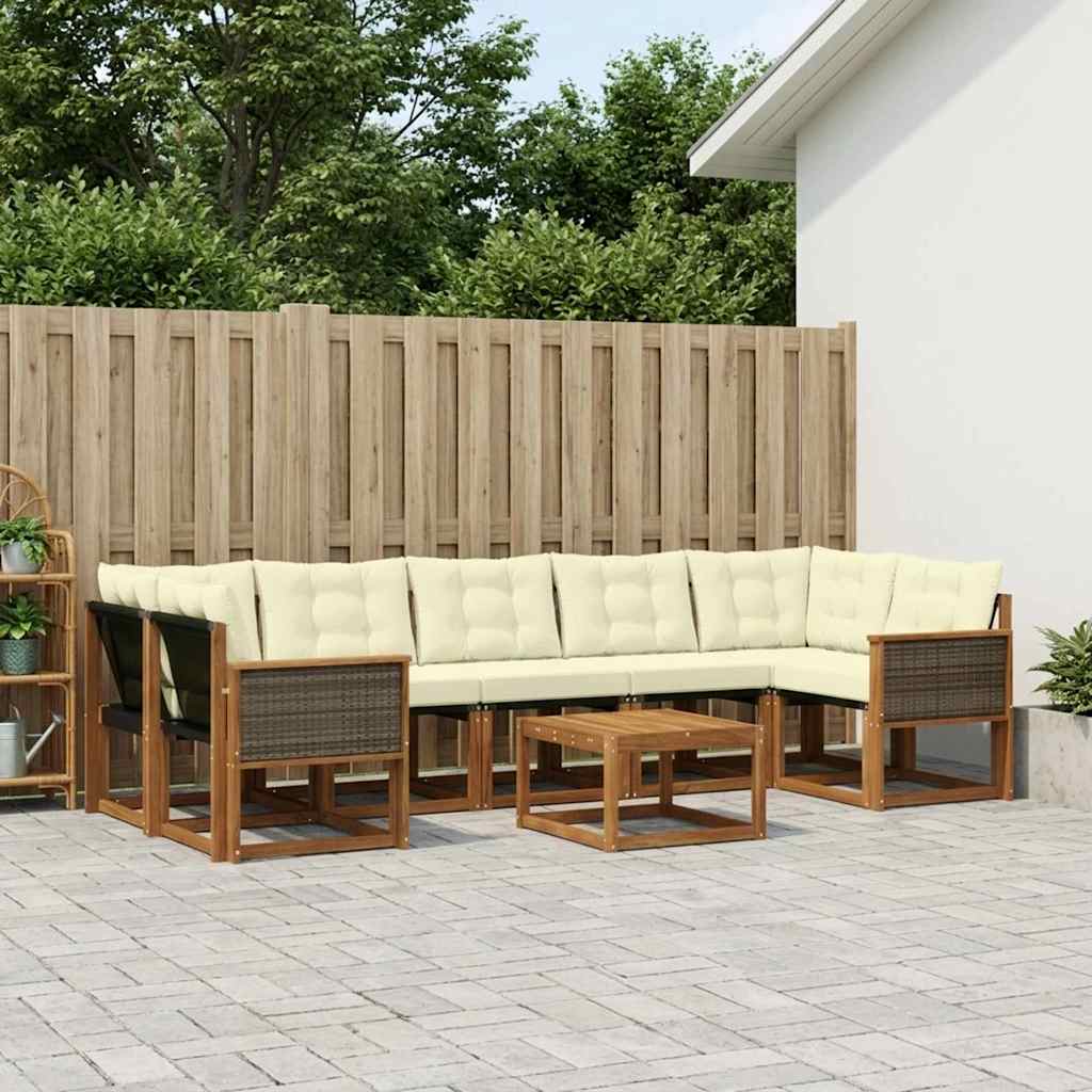 Set di divani da esterno con cuscino 8 pcs Naturale e Crema