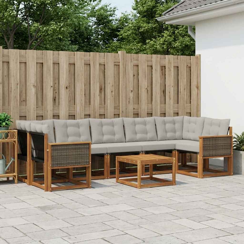 Set di divani da esterno 8 pcs Naturale e Grigio Chiaro
