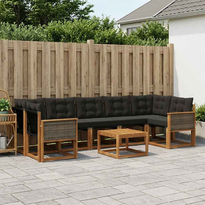 Set di divani da esterno con cuscino 8 pcs Naturale e Nero | homemem39