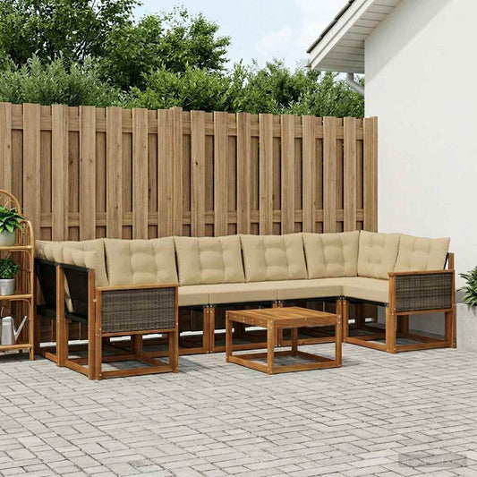 Set di divani da esterno con cuscino 8 pcs Naturale e Beige