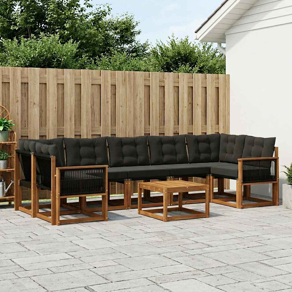Set di divani da esterno con cuscino 8 pcs Naturale e Nero