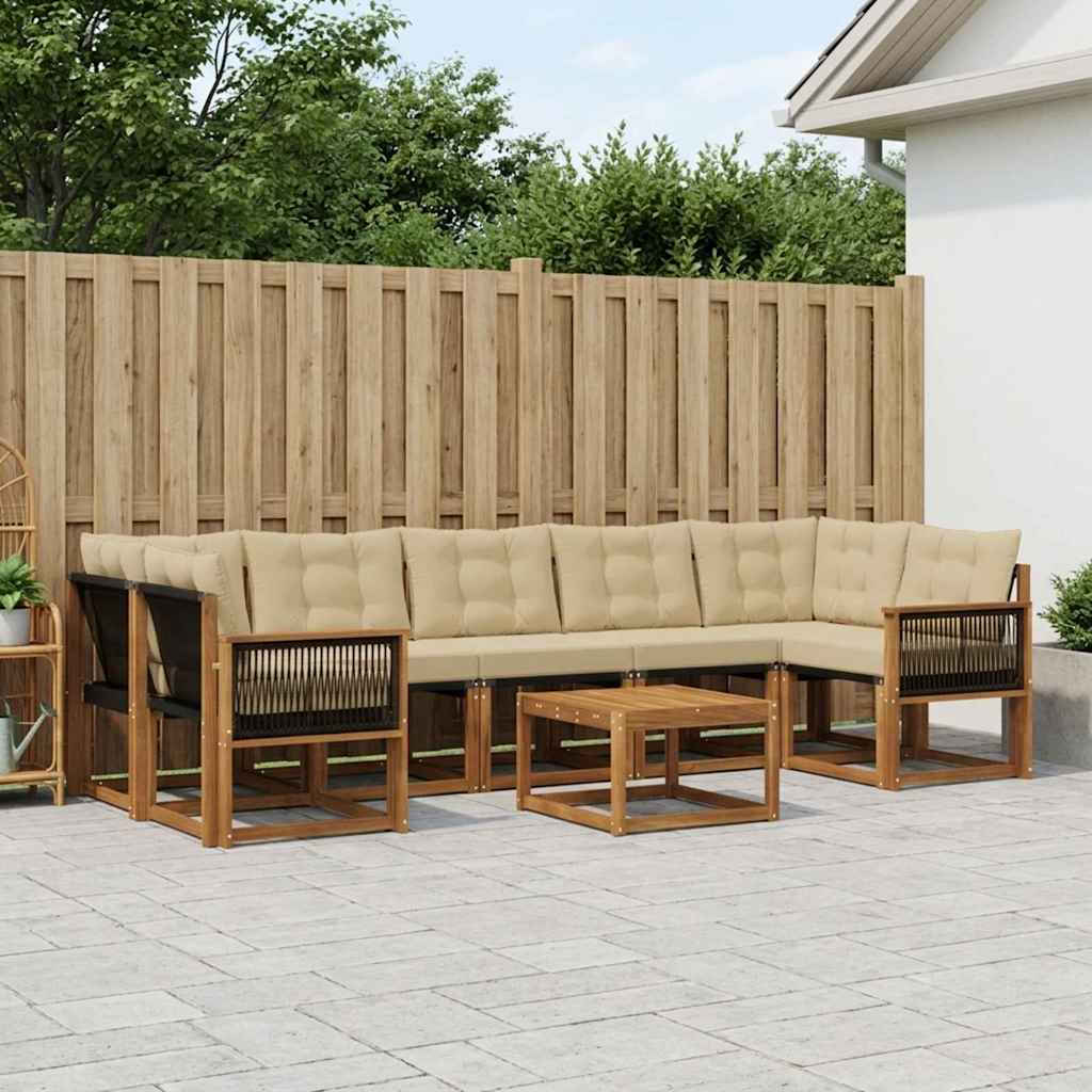 Set di divani da esterno con cuscino 8 pcs Naturale e Beige | homemem39