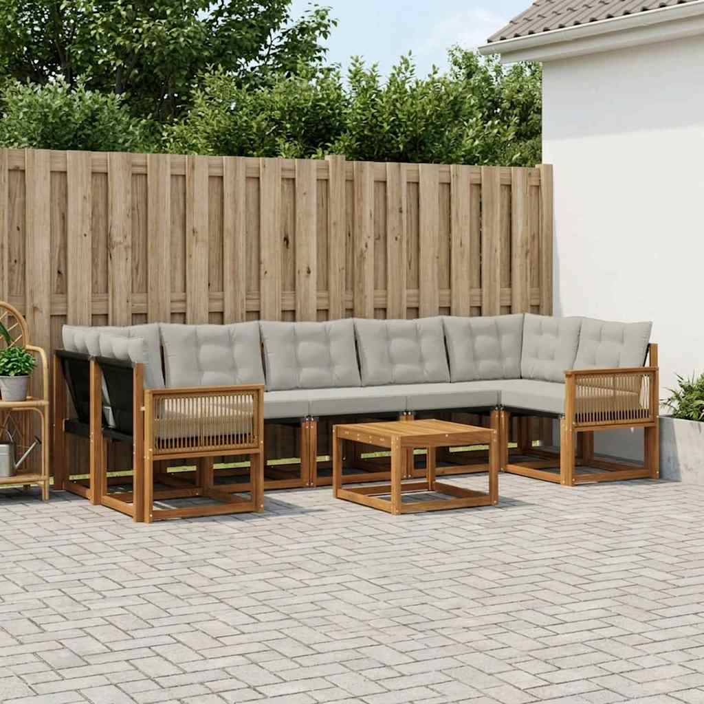 Set di divani da esterno 8 pcs Naturale e Grigio Chiaro | homemem39