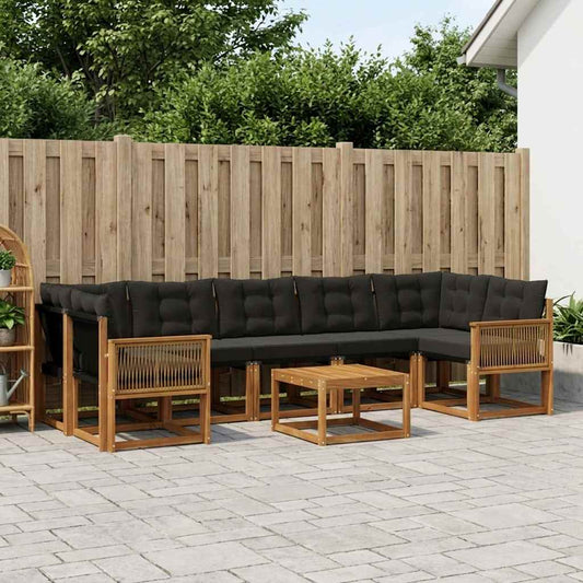 Set di divani da esterno con cuscino 8 pcs Naturale e Nero | homemem39