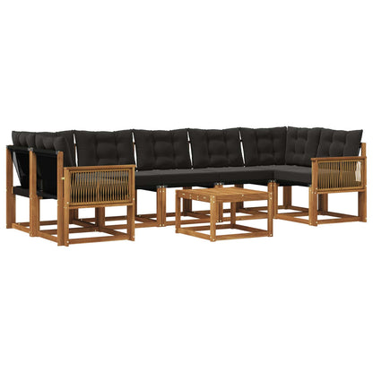 Set di divani da esterno con cuscino 8 pcs Naturale e Nero | homemem39