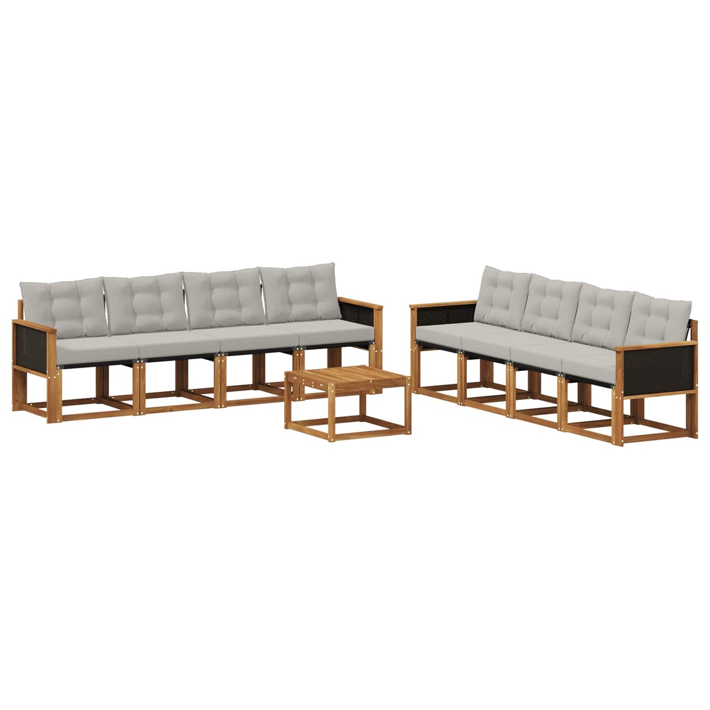 Set di divani da esterno 9 pcs Naturale e Grigio Chiaro