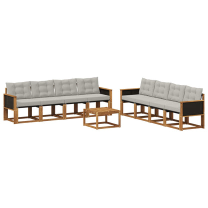 Set di divani da esterno 9 pcs Naturale e Grigio Chiaro