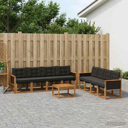 Set di divani da esterno con cuscino 9 pcs Naturale e Nero