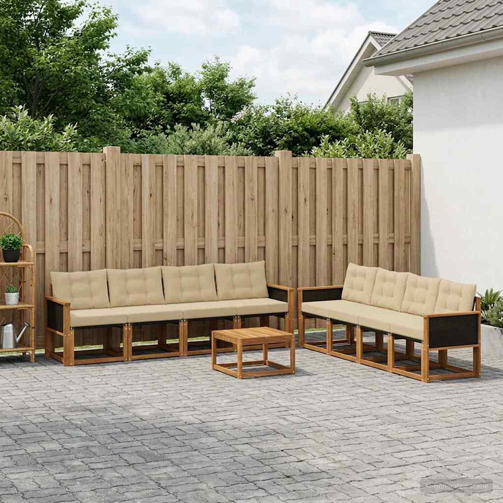 Set di divani da esterno con cuscino 9 pcs Naturale e Beige