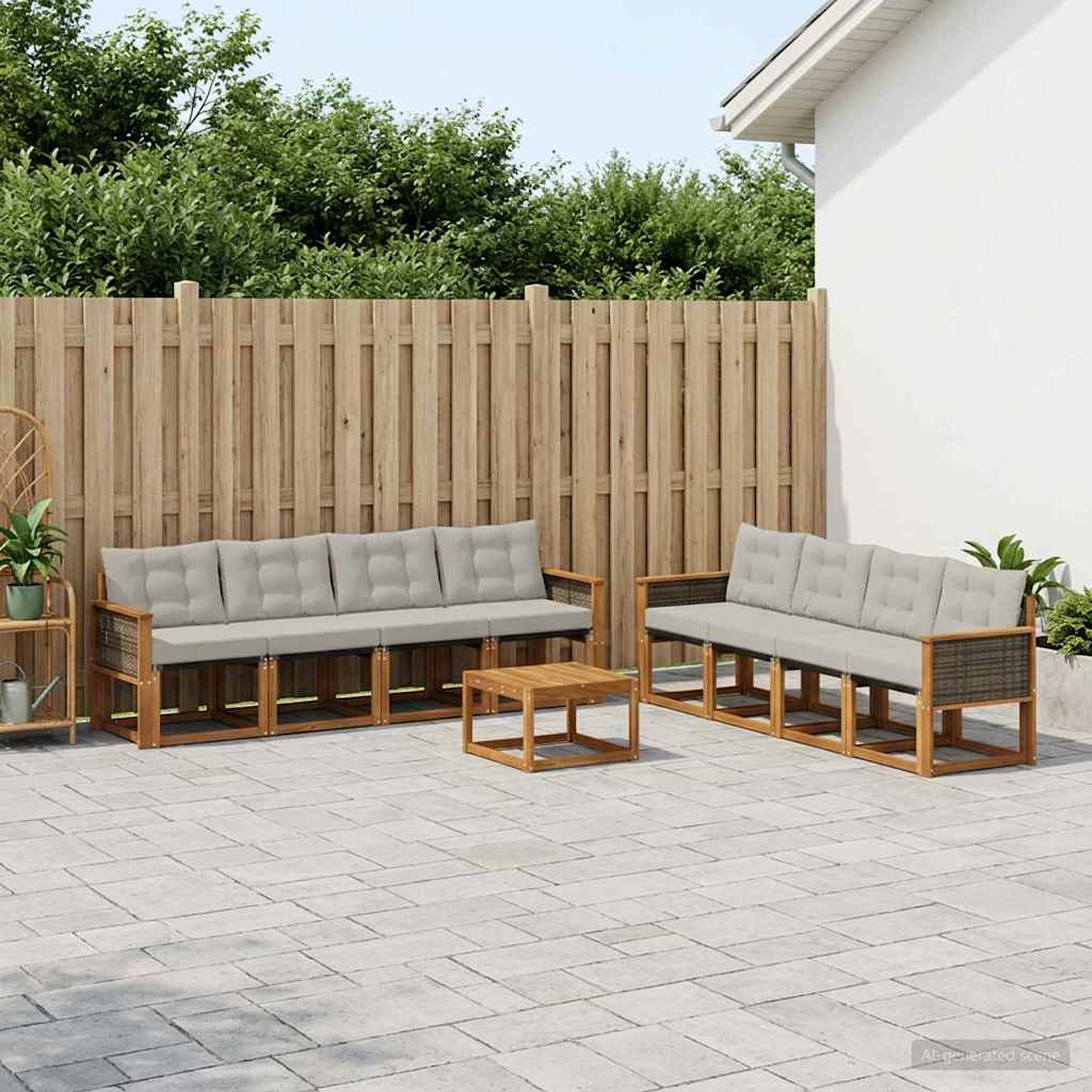 Set di divani da esterno 9 pcs Naturale e Grigio Chiaro
