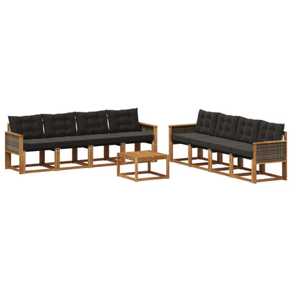 Set di divani da esterno con cuscino 9 pcs Naturale e Nero