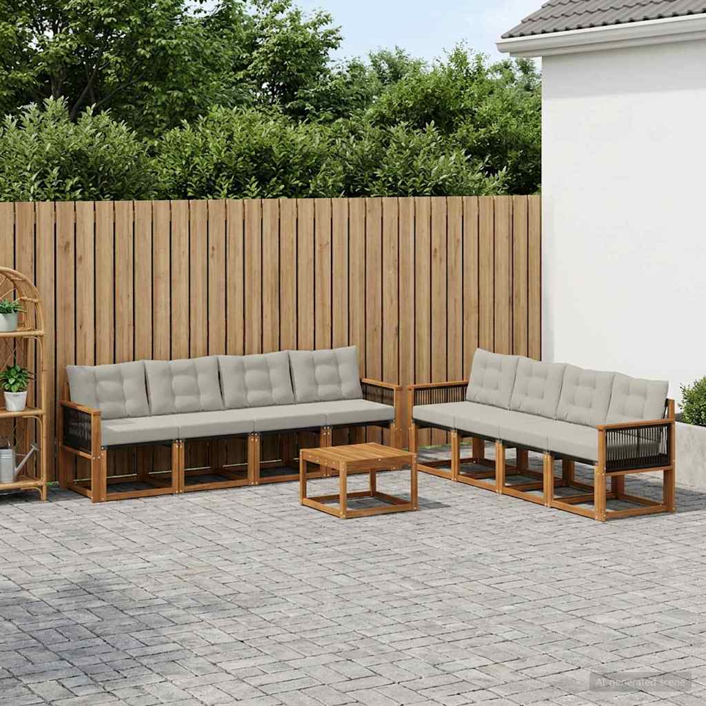 Set di divani da esterno 9 pcs Naturale e Grigio Chiaro