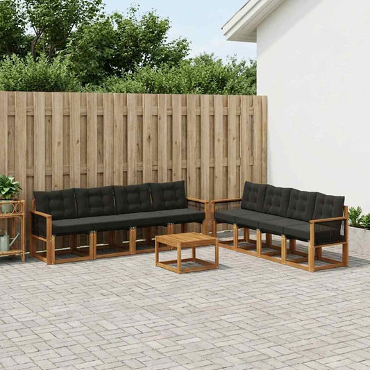 Set di divani da esterno con cuscino 9 pcs Naturale e Nero