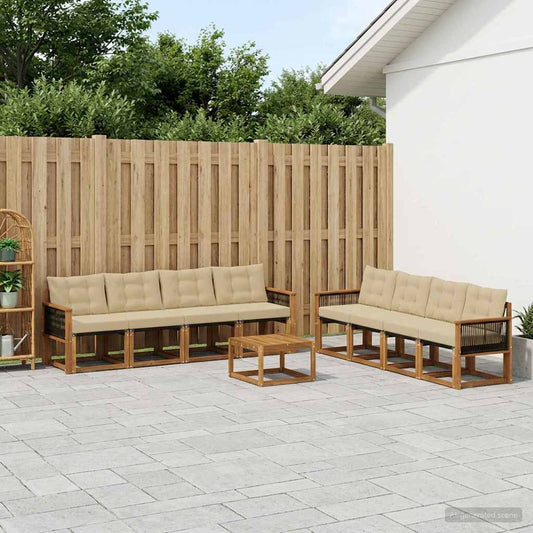 Set di divani da esterno con cuscino 9 pcs Naturale e Beige