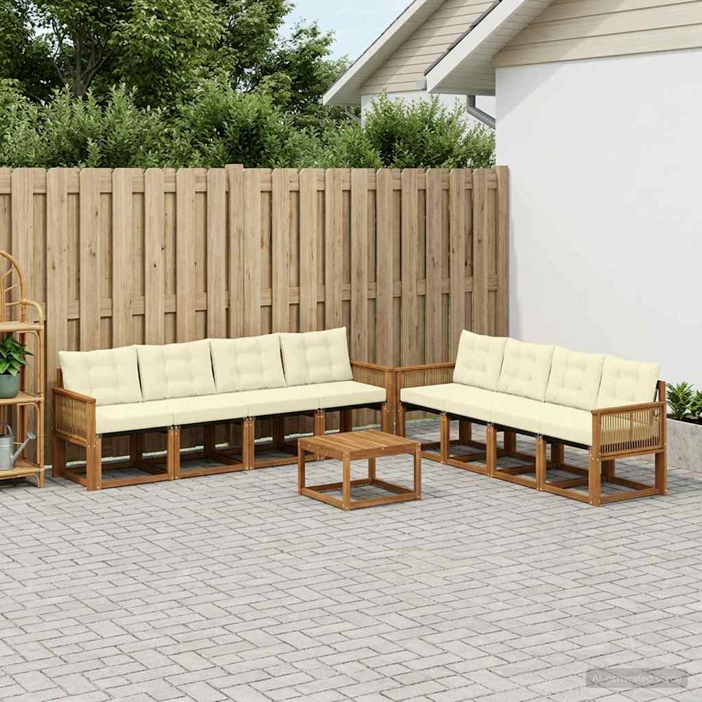 Set di divani da esterno con cuscino 9 pcs Naturale e Crema